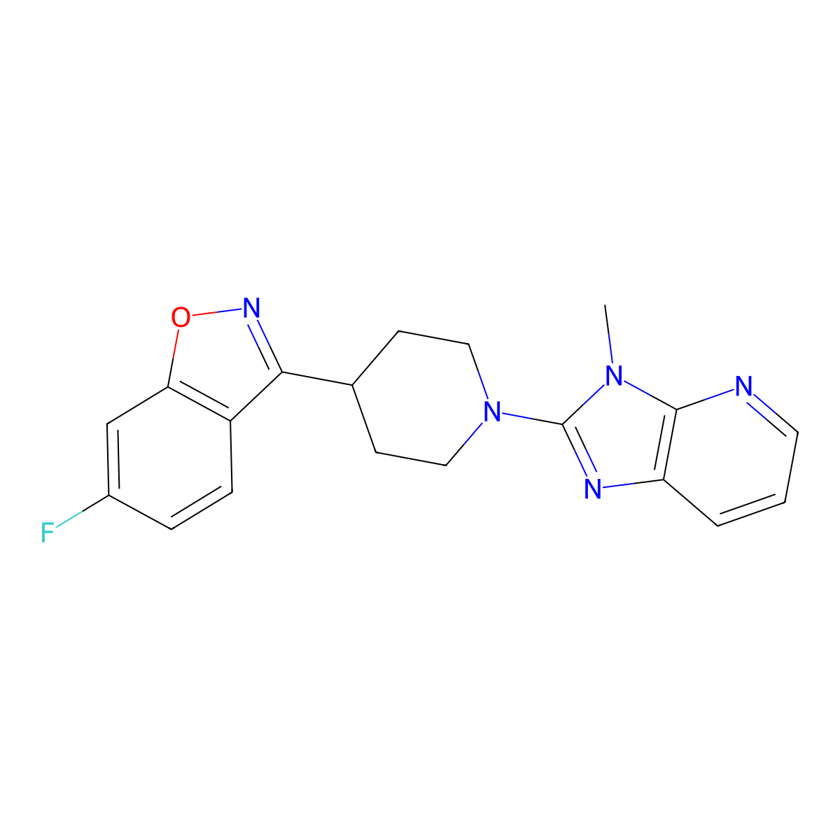 6-fluoro-3-(1-{3-methyl-3H-imidazo[4,5-b]pyridin-2-yl}piperidin-4-yl)-1,2-benzoxazole molecular structure, CAS 2640959-08-4