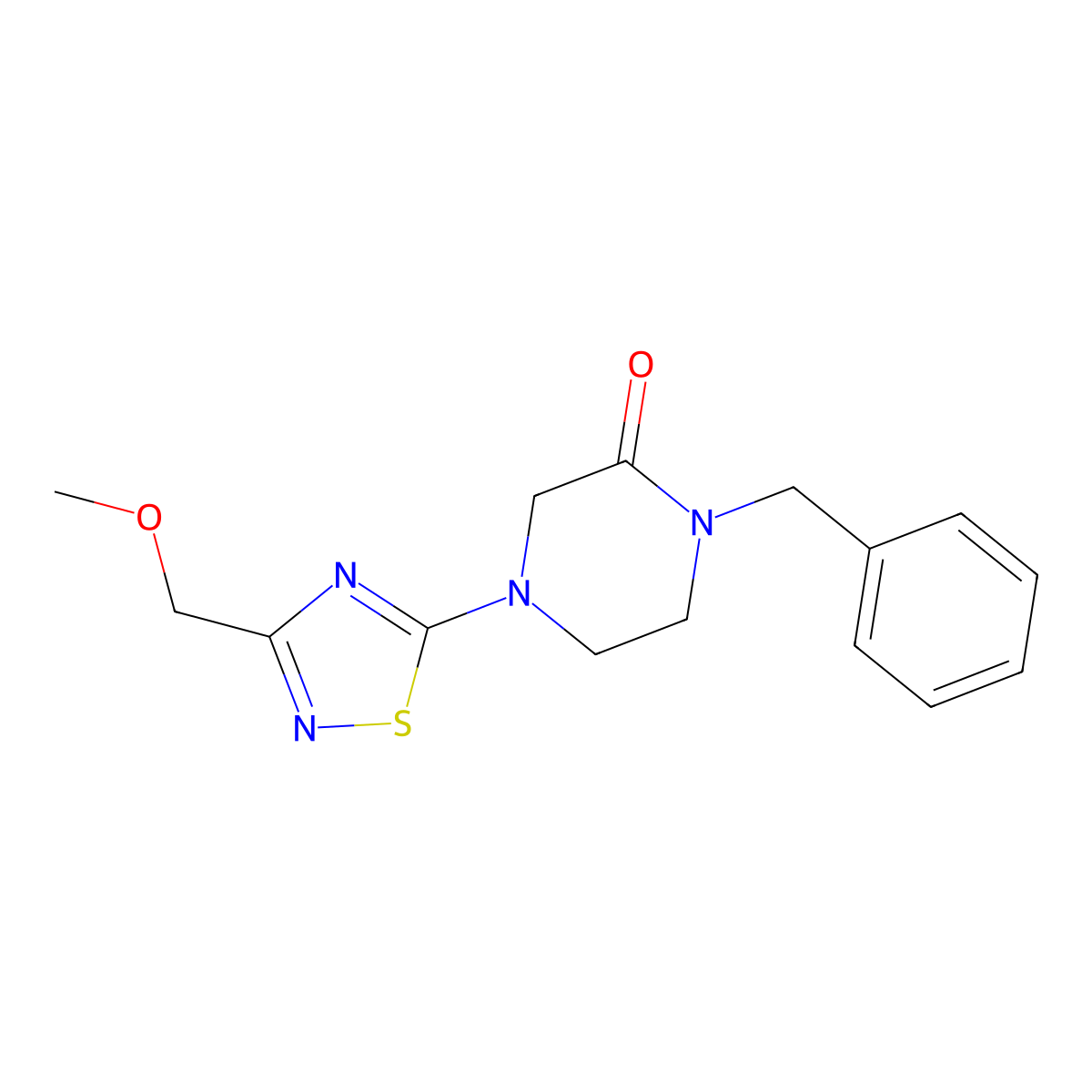 1-Benzyl-4-[3-(methoxymethyl)-1,2,4-thiadiazol-5-yl]piperazin-2-one molecular structure, CAS 2640959-15-3