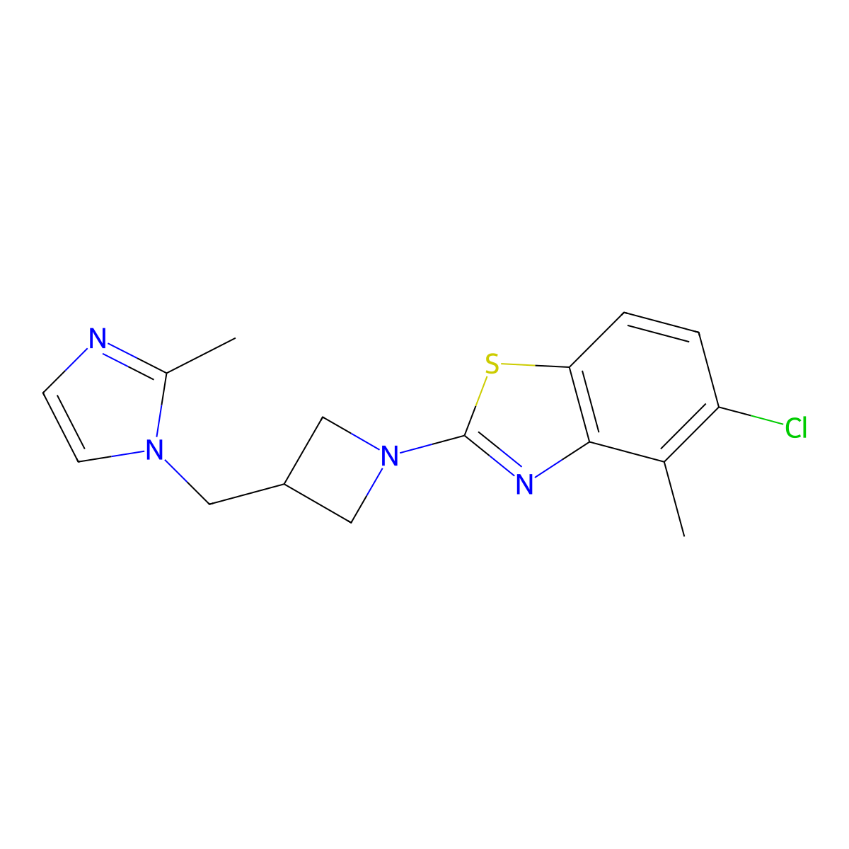 5-chloro-4-methyl-2-{3-[(2-methyl-1H-imidazol-1-yl)methyl]azetidin-1-yl}-1,3-benzothiazole molecular structure, CAS 2640959-17-5