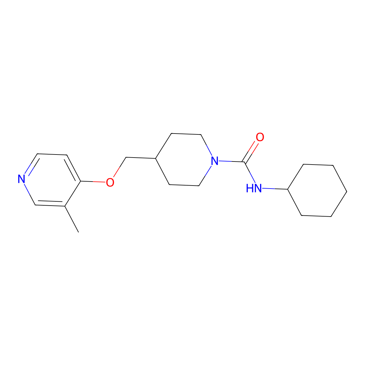 N-cyclohexyl-4-{[(3-methylpyridin-4-yl)oxy]methyl}piperidine-1-carboxamide molecular structure, CAS 2640959-24-4