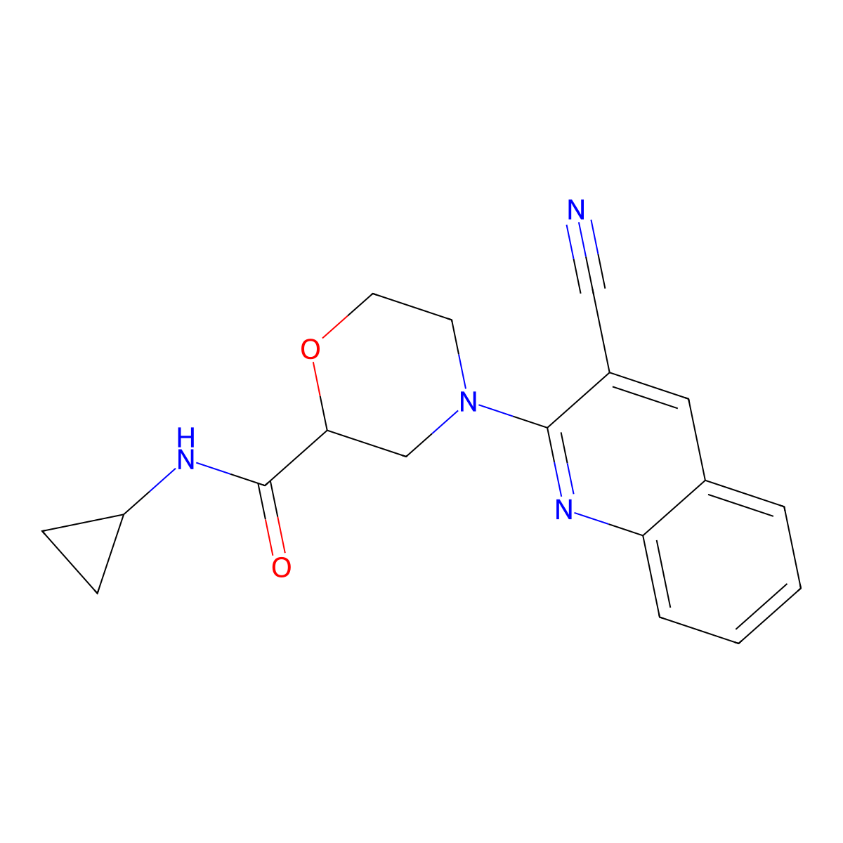 4-(3-cyanoquinolin-2-yl)-N-cyclopropylmorpholine-2-carboxamide molecular structure, CAS 2640959-25-5