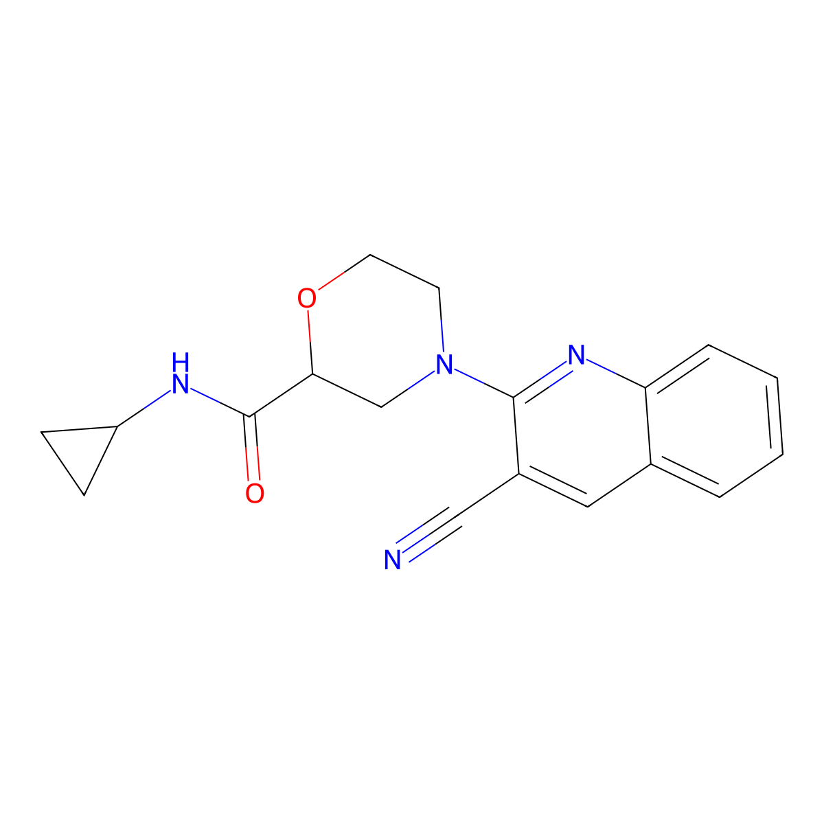 4-(3-cyanoquinolin-2-yl)-N-cyclopropylmorpholine-2-carboxamide molecular structure, CAS 2640959-25-5