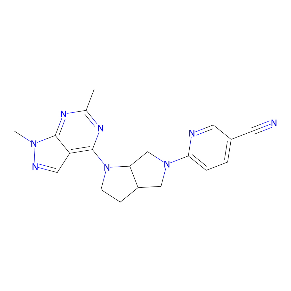 6-(1-{1,6-dimethyl-1H-pyrazolo[3,4-d]pyrimidin-4-yl}-octahydropyrrolo[2,3-c]pyrrol-5-yl)pyridine-3-carbonitrile molecular structure, CAS 2640959-26-6