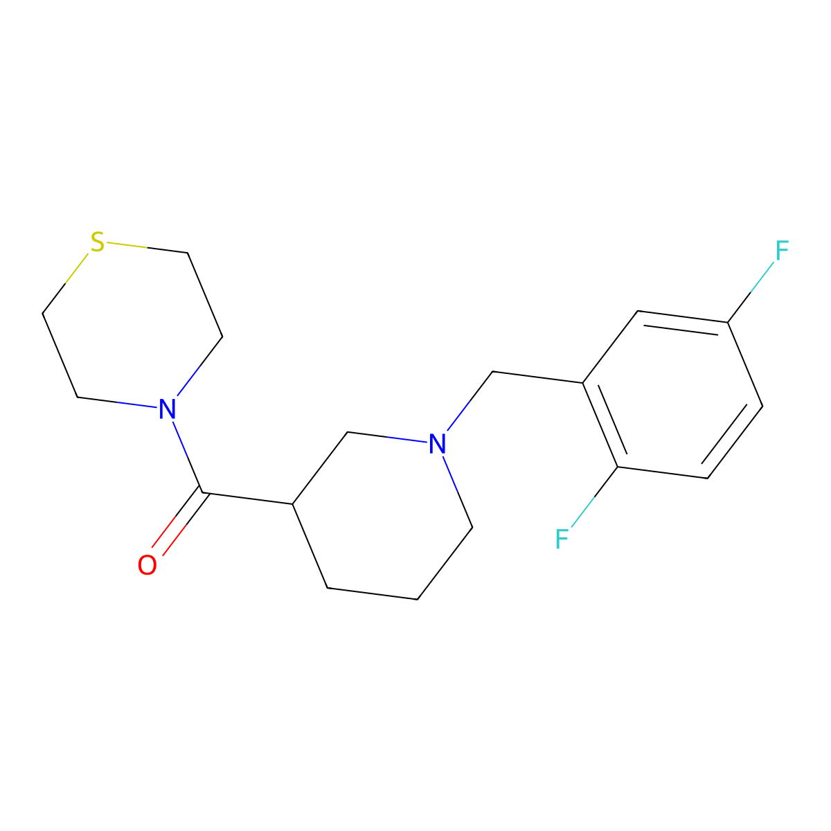 4-{1-[(2,5-Difluorophenyl)methyl]piperidine-3-carbonyl}thiomorpholine molecular structure, CAS 2640959-29-9