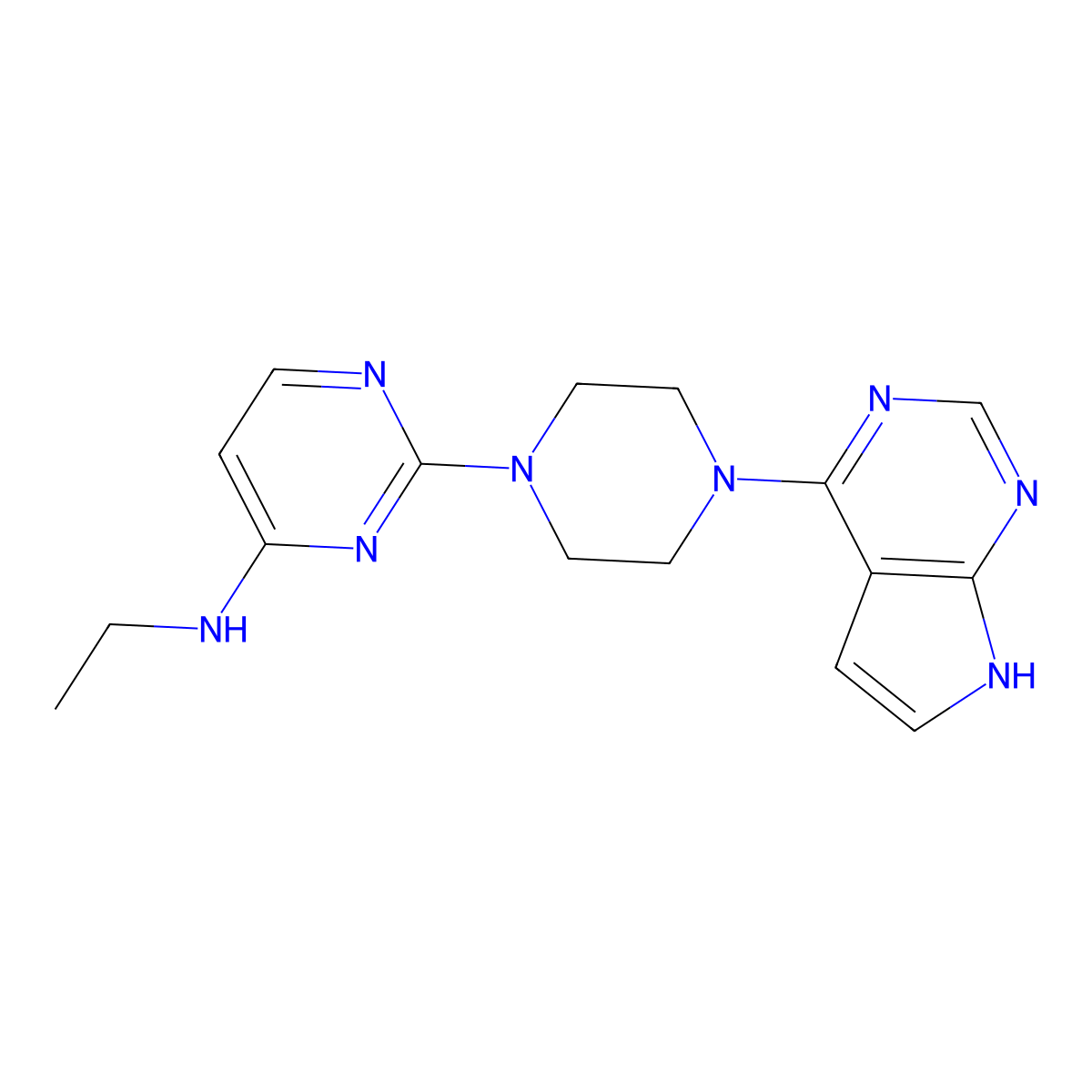 N-ethyl-2-(4-{7H-pyrrolo[2,3-d]pyrimidin-4-yl}piperazin-1-yl)pyrimidin-4-amine molecular structure, CAS 2640959-30-2