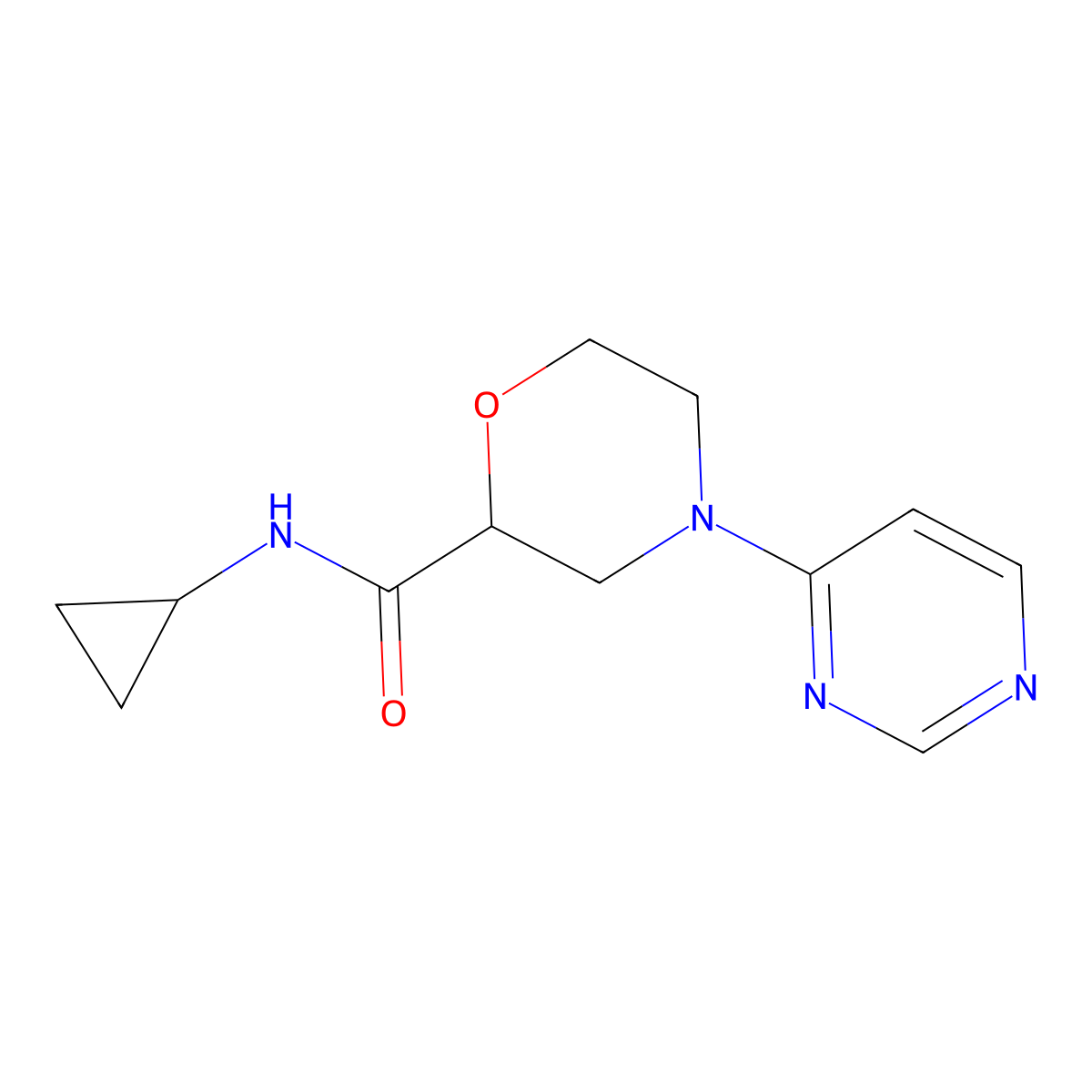 N-cyclopropyl-4-(pyrimidin-4-yl)morpholine-2-carboxamide molecular structure, CAS 2640959-31-3