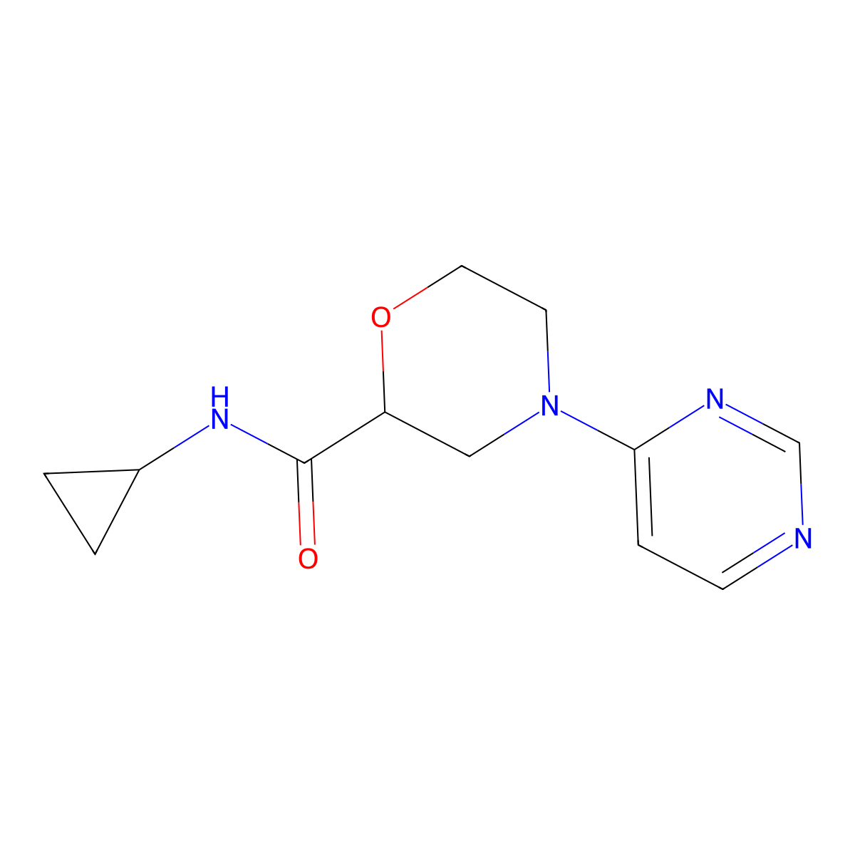 N-cyclopropyl-4-(pyrimidin-4-yl)morpholine-2-carboxamide molecular structure, CAS 2640959-31-3