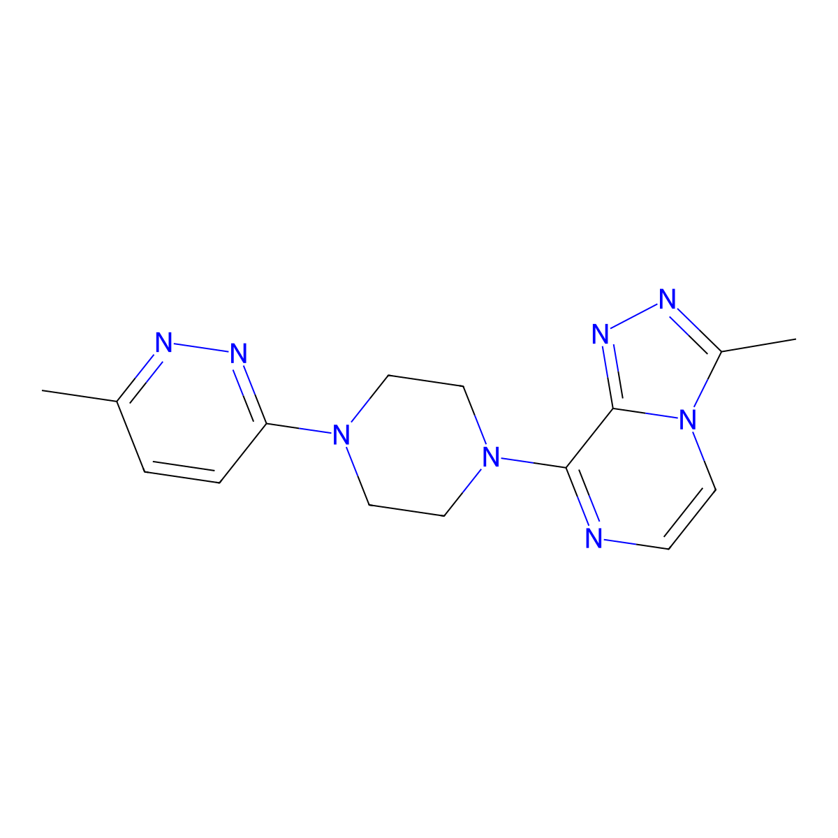 3-Methyl-6-(4-{3-methyl-[1,2,4]triazolo[4,3-a]pyrazin-8-yl}piperazin-1-yl)pyridazine molecular structure, CAS 2640959-33-5
