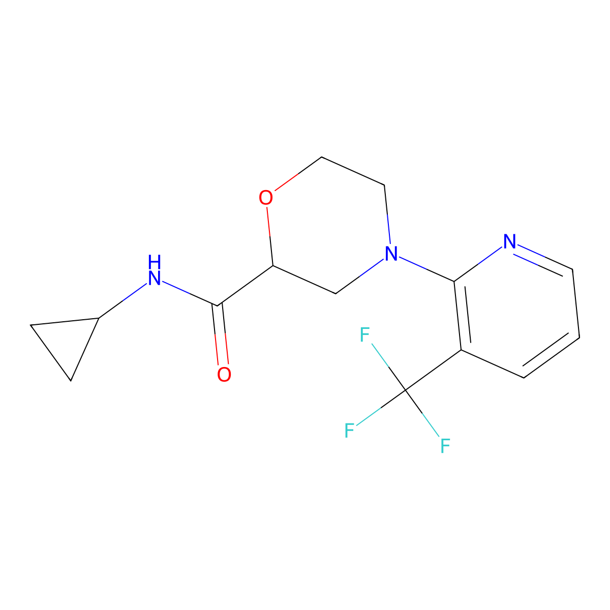 N-cyclopropyl-4-[3-(trifluoromethyl)pyridin-2-yl]morpholine-2-carboxamide molecular structure, CAS 2640959-38-0