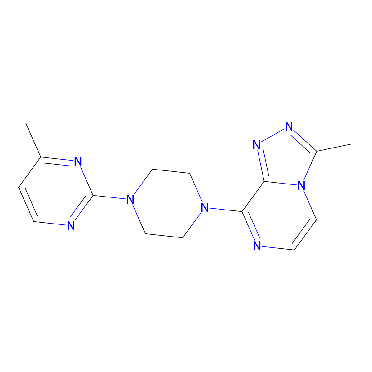 4-Methyl-2-(4-{3-methyl-[1,2,4]triazolo[4,3-a]pyrazin-8-yl}piperazin-1-yl)pyrimidine molecular structure, CAS 2640959-39-1