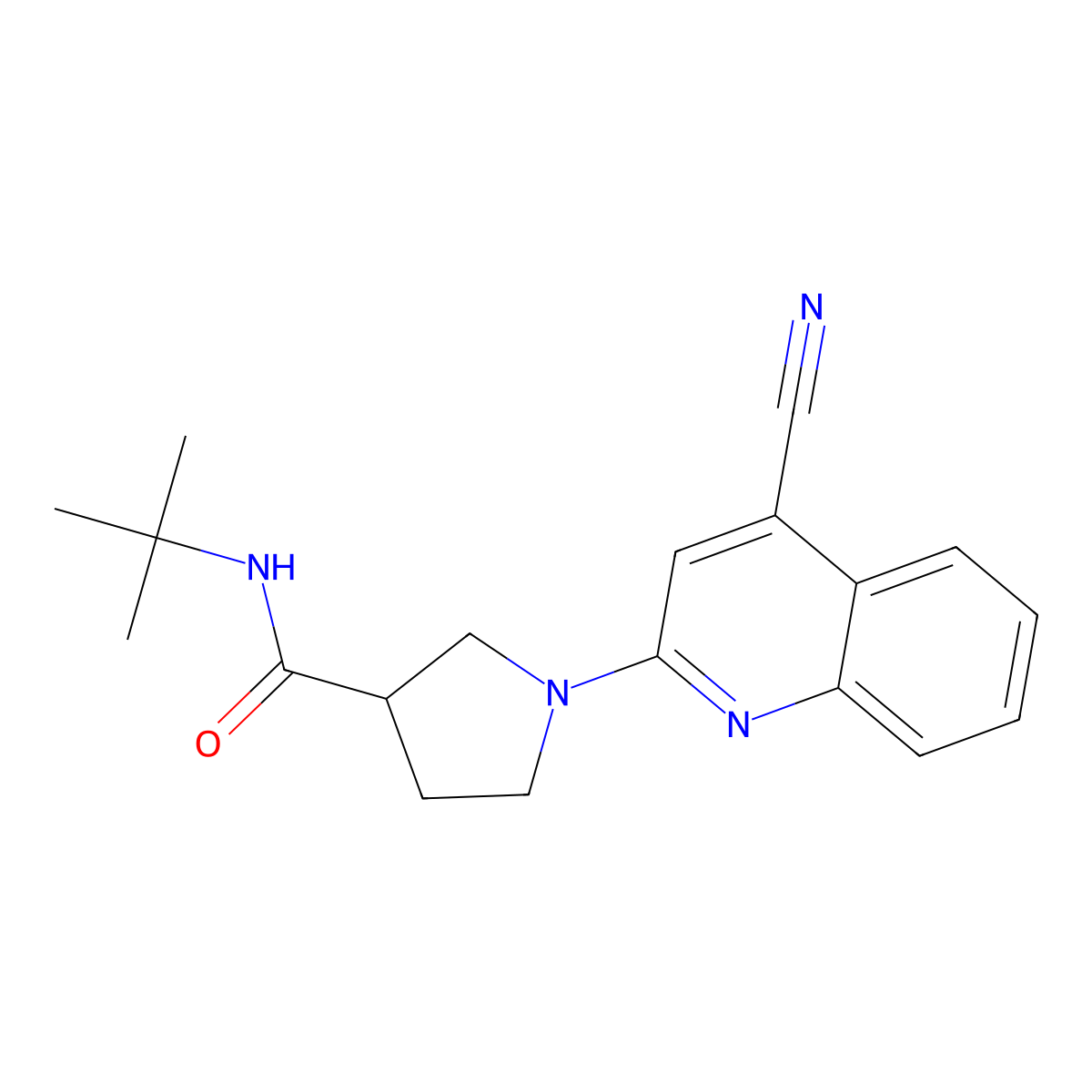 N-tert-butyl-1-(4-cyanoquinolin-2-yl)pyrrolidine-3-carboxamide molecular structure, CAS 2640959-42-6