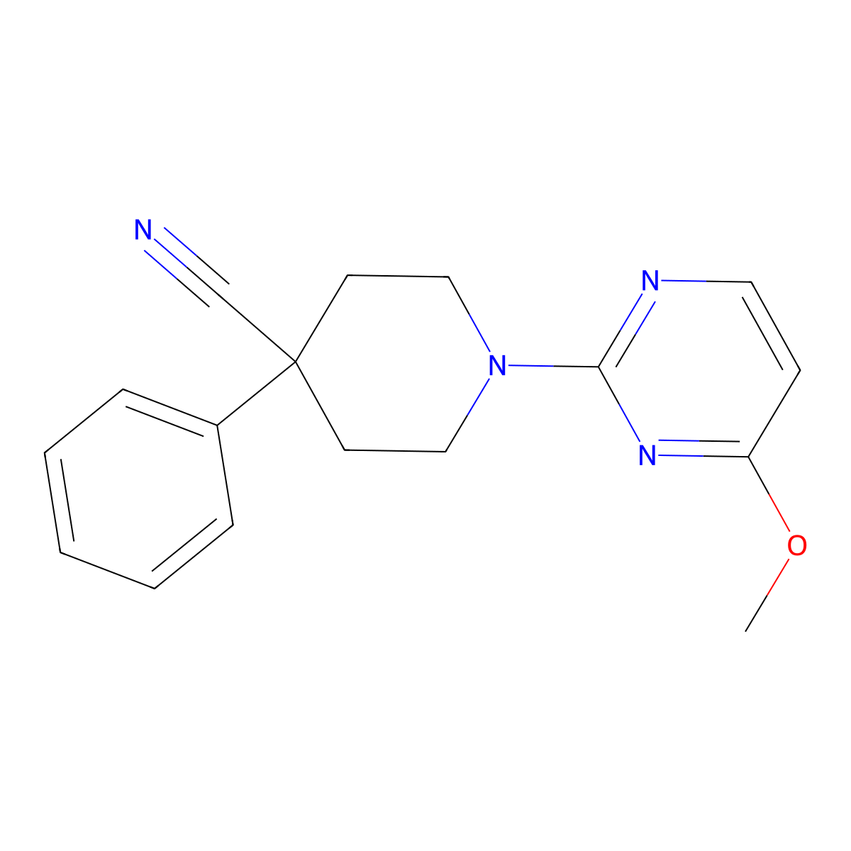 1-(4-Methoxypyrimidin-2-yl)-4-phenylpiperidine-4-carbonitrile molecular structure, CAS 2640959-44-8