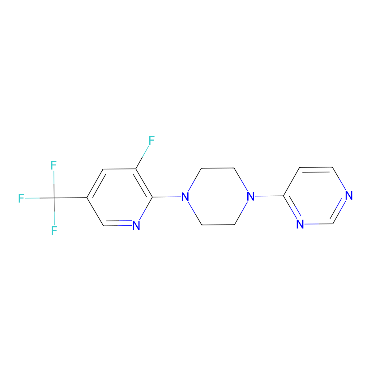4-{4-[3-Fluoro-5-(trifluoromethyl)pyridin-2-yl]piperazin-1-yl}pyrimidine molecular structure, CAS 2640959-46-0