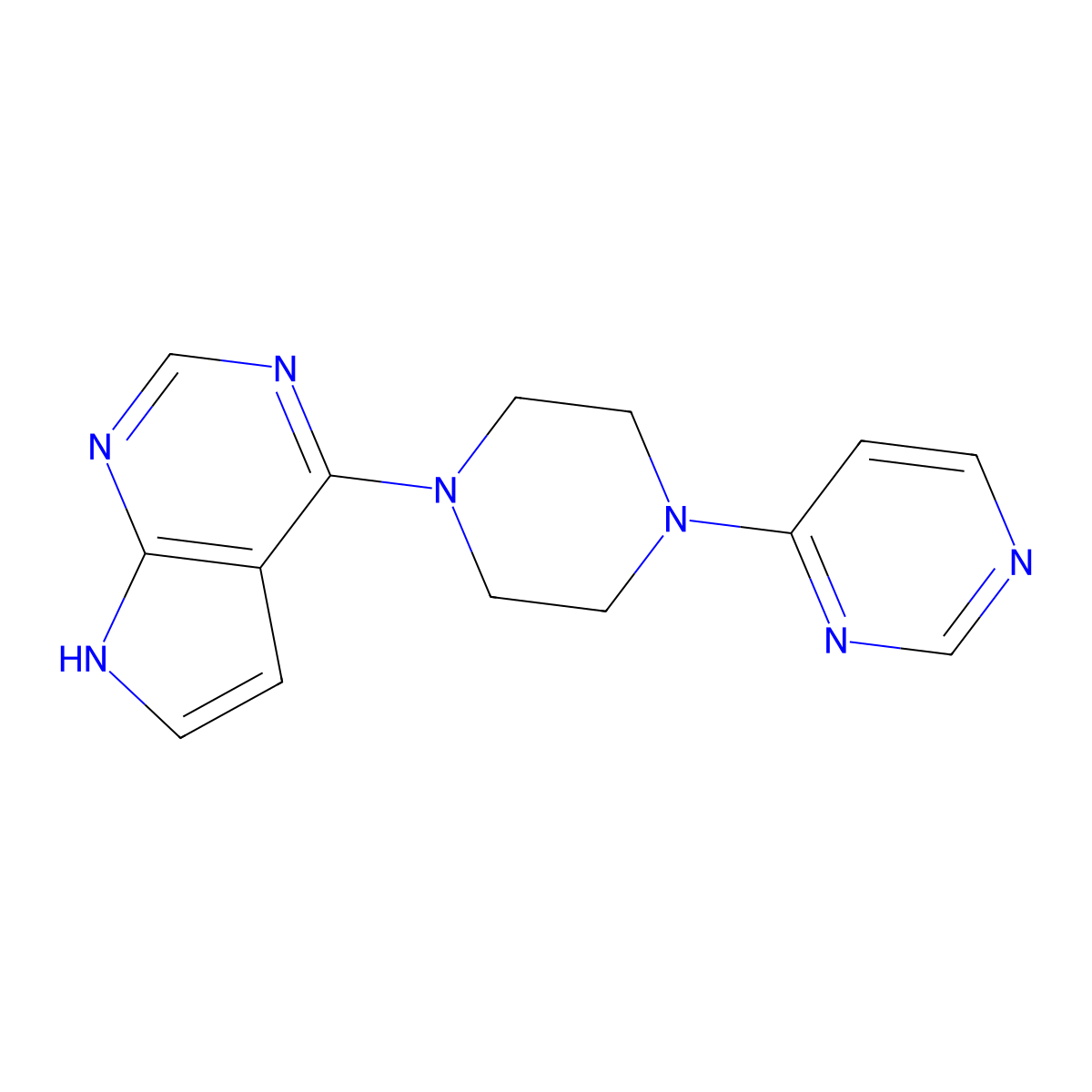 4-(4-{7H-pyrrolo[2,3-d]pyrimidin-4-yl}piperazin-1-yl)pyrimidine molecular structure, CAS 2640959-47-1