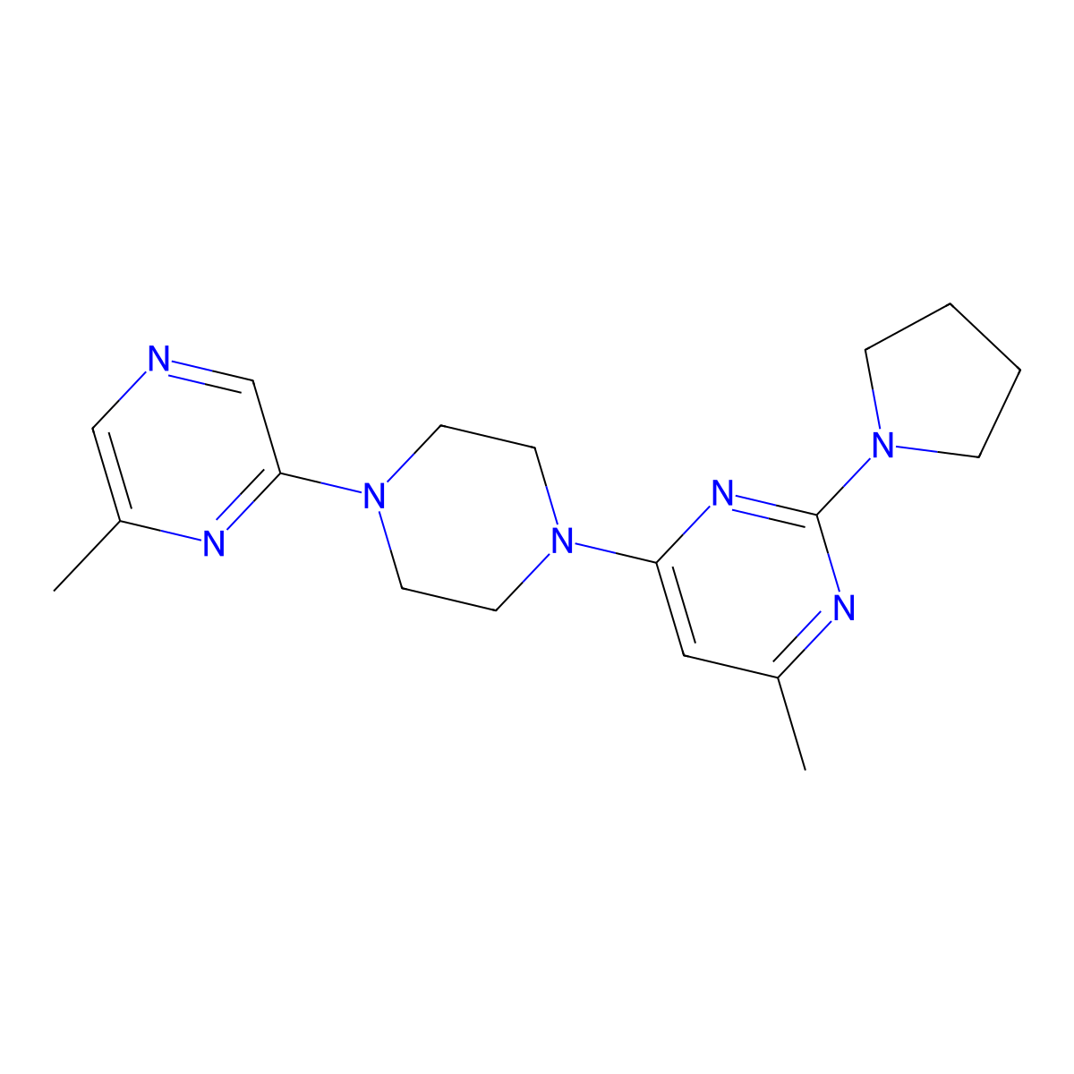 4-Methyl-6-[4-(6-methylpyrazin-2-yl)piperazin-1-yl]-2-(pyrrolidin-1-yl)pyrimidine molecular structure, CAS 2640959-48-2