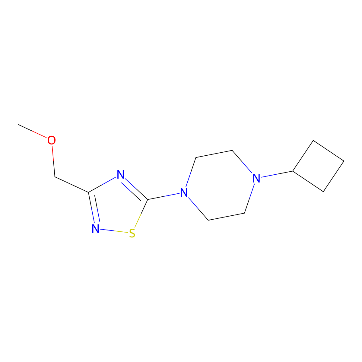 1-Cyclobutyl-4-[3-(methoxymethyl)-1,2,4-thiadiazol-5-yl]piperazine molecular structure, CAS 2640959-49-3