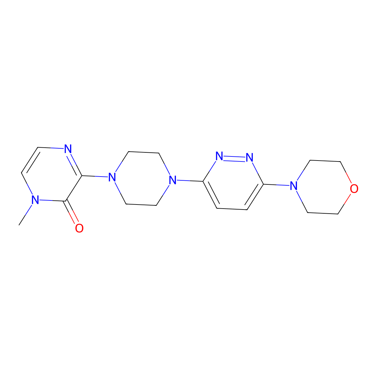 1-Methyl-3-{4-[6-(morpholin-4-yl)pyridazin-3-yl]piperazin-1-yl}-1,2-dihydropyrazin-2-one molecular structure, CAS 2640959-53-9