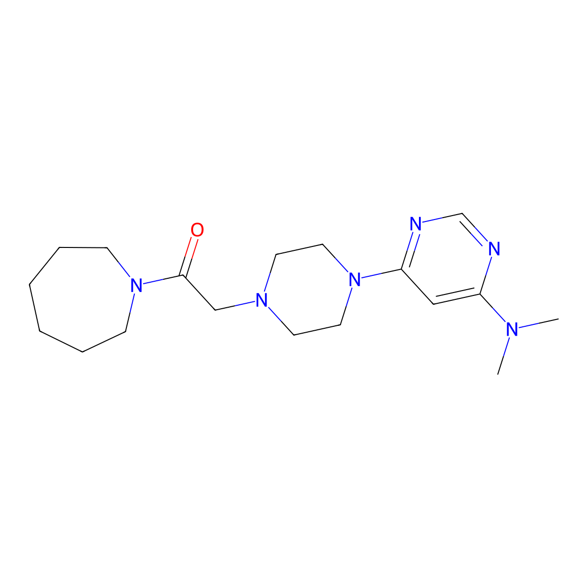 1-(Azepan-1-yl)-2-{4-[6-(dimethylamino)pyrimidin-4-yl]piperazin-1-yl}ethan-1-one molecular structure, CAS 2640959-57-3