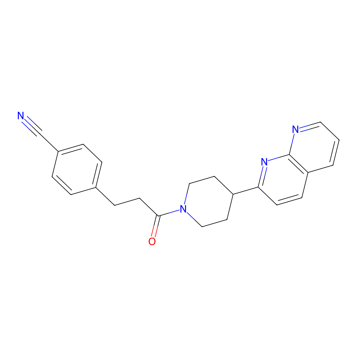 4-{3-[4-(1,8-Naphthyridin-2-yl)piperidin-1-yl]-3-oxopropyl}benzonitrile molecular structure, CAS 2640959-58-4