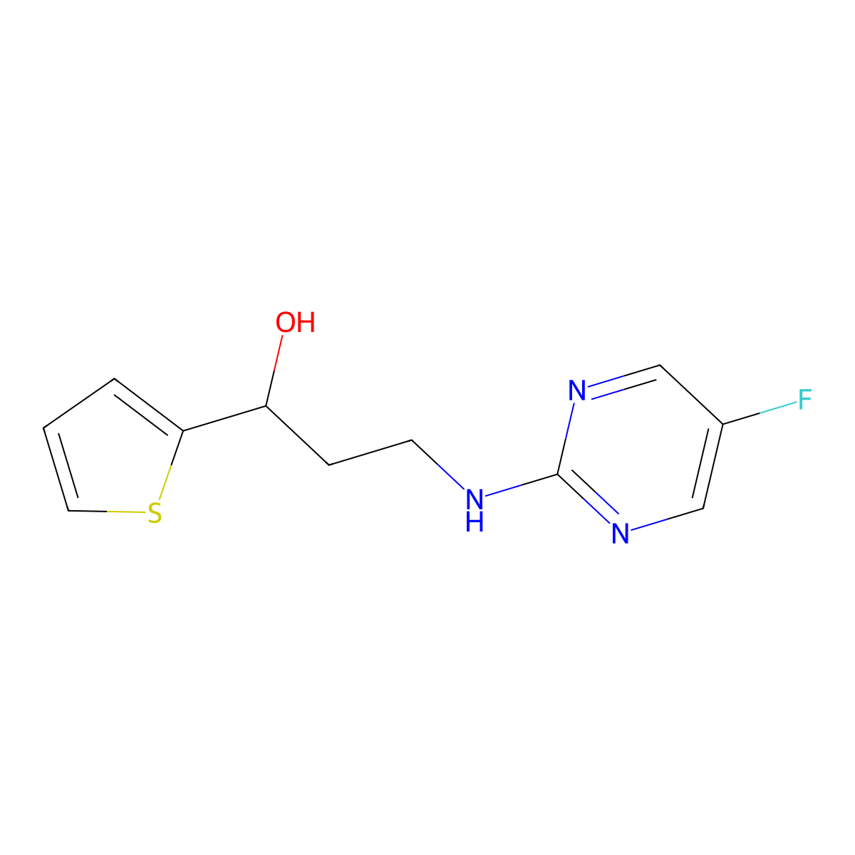 3-[(5-Fluoropyrimidin-2-yl)amino]-1-(thiophen-2-yl)propan-1-ol molecular structure, CAS 2640959-59-5