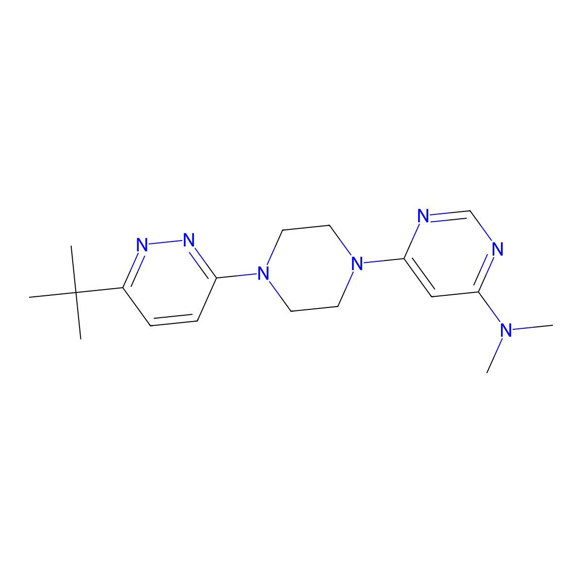 6-[4-(6-tert-butylpyridazin-3-yl)piperazin-1-yl]-N,N-dimethylpyrimidin-4-amine molecular structure, CAS 2640959-61-9