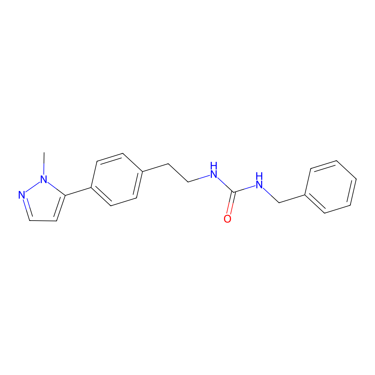 1-benzyl-3-{2-[4-(1-methyl-1H-pyrazol-5-yl)phenyl]ethyl}urea molecular structure, CAS 2640959-64-2