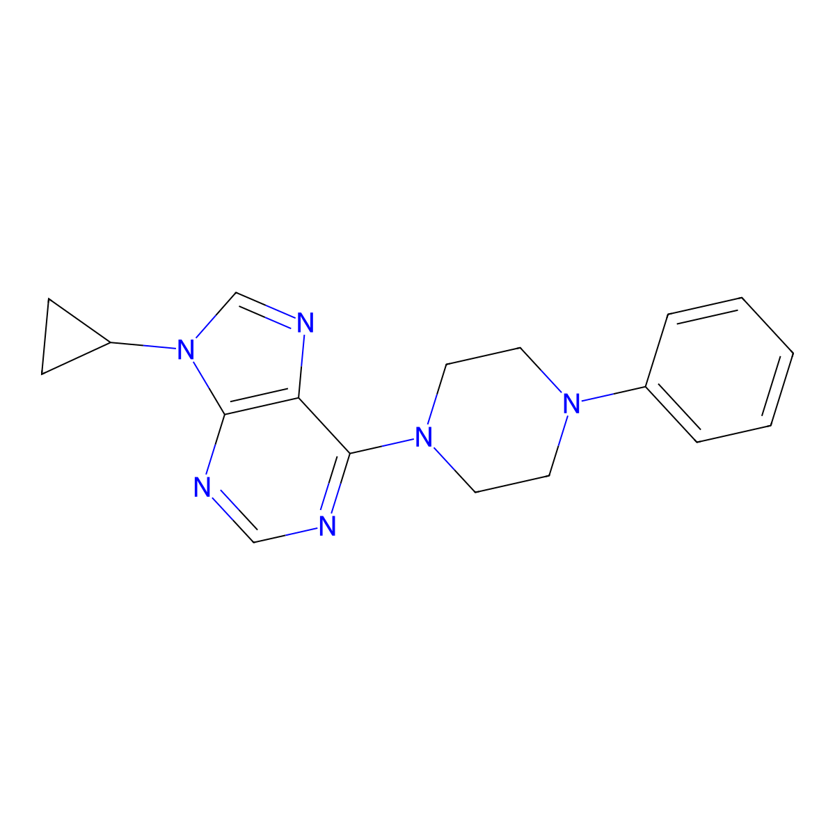 9-cyclopropyl-6-(4-phenylpiperazin-1-yl)-9H-purine molecular structure, CAS 2640959-65-3