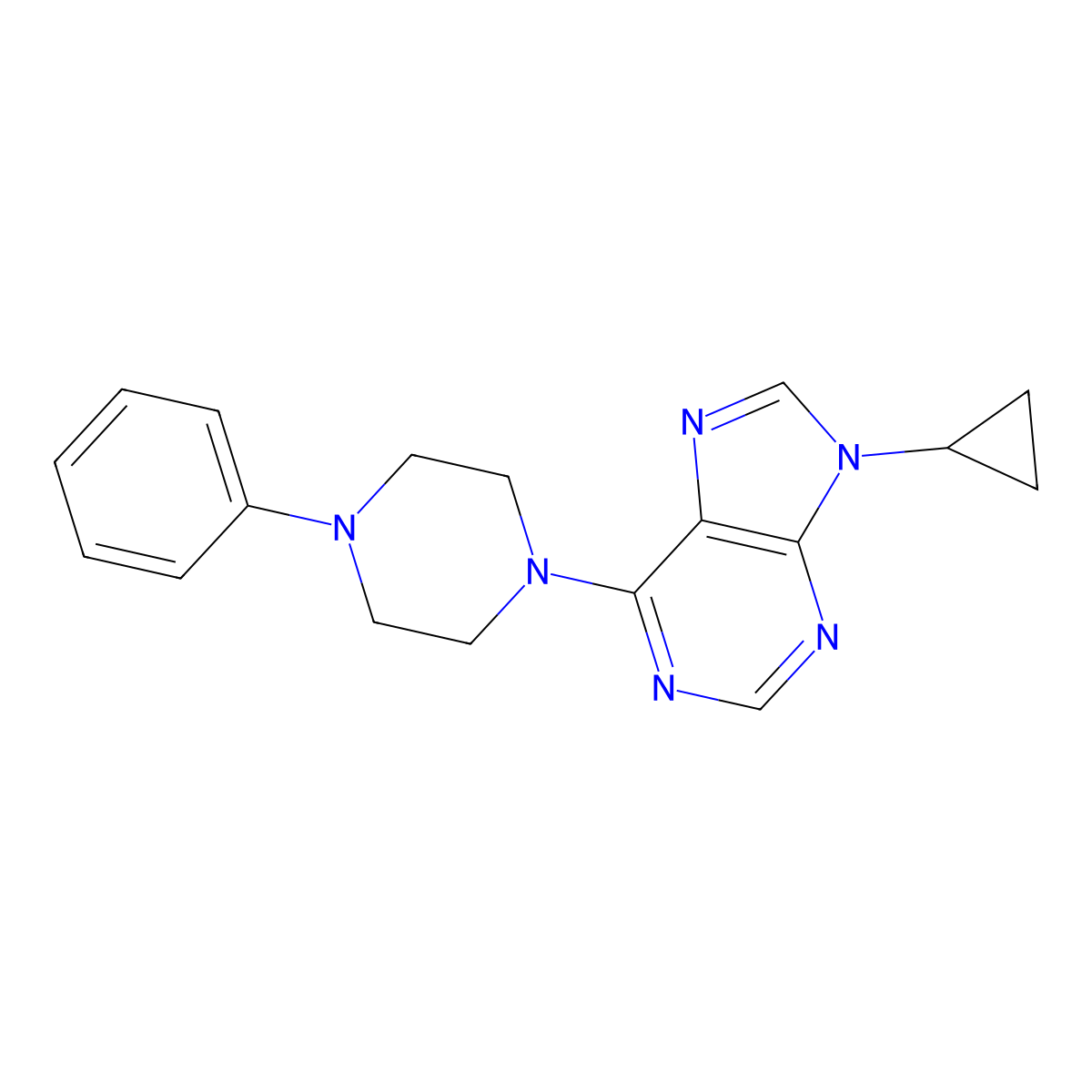 9-cyclopropyl-6-(4-phenylpiperazin-1-yl)-9H-purine molecular structure, CAS 2640959-65-3