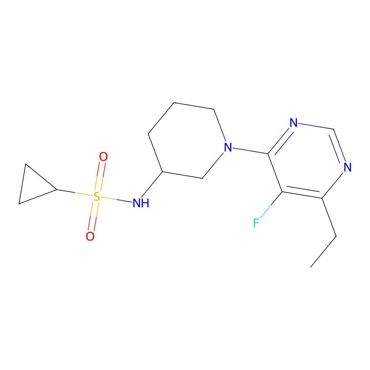 N-[1-(6-ethyl-5-fluoropyrimidin-4-yl)piperidin-3-yl]cyclopropanesulfonamide molecular structure, CAS 2640959-67-5