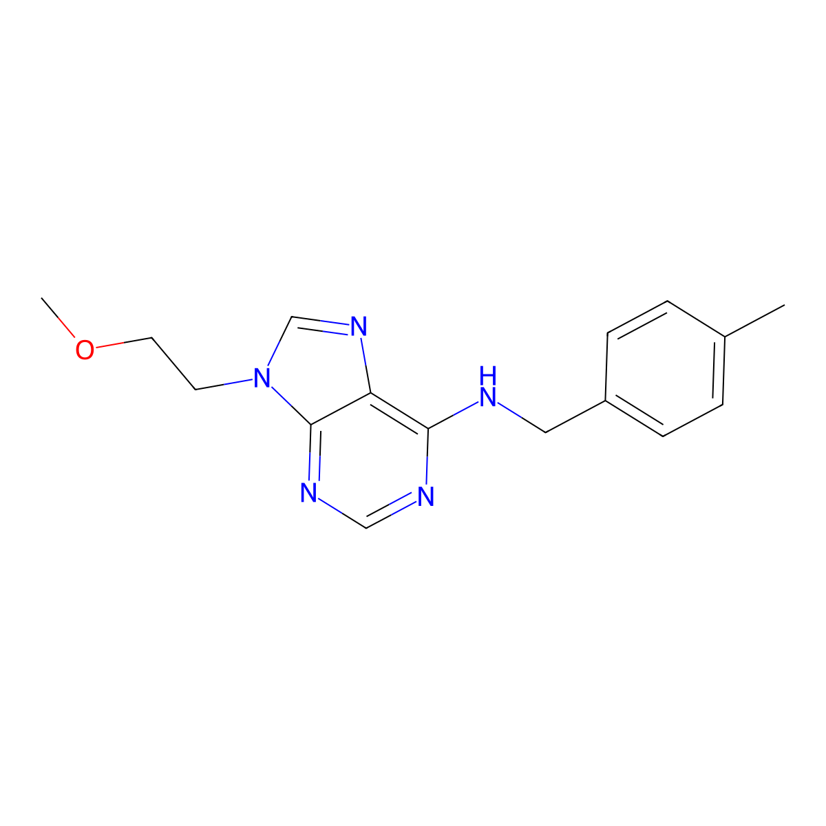 9-(2-methoxyethyl)-N-[(4-methylphenyl)methyl]-9H-purin-6-amine molecular structure, CAS 2640959-69-7
