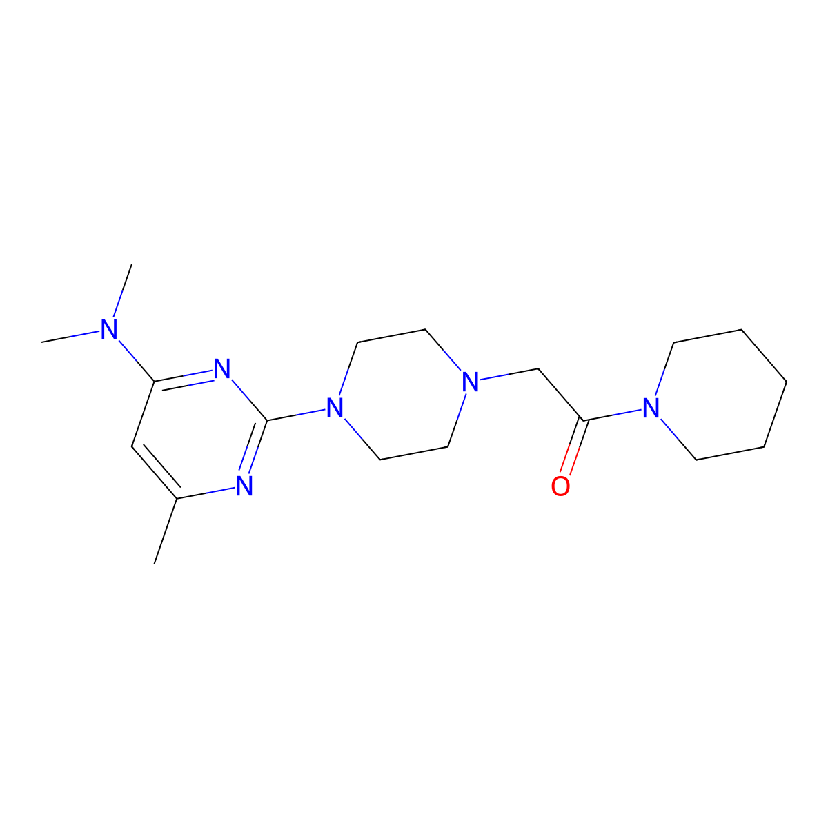 2-{4-[4-(Dimethylamino)-6-methylpyrimidin-2-yl]piperazin-1-yl}-1-(piperidin-1-yl)ethan-1-one molecular structure, CAS 2640959-70-0