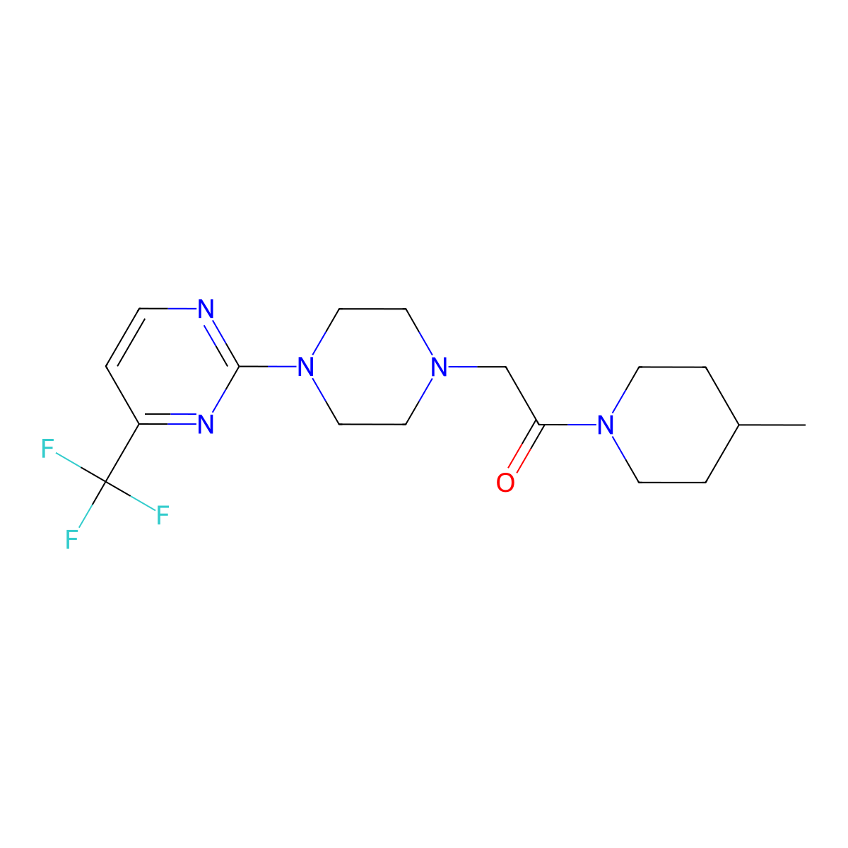 1-(4-Methylpiperidin-1-yl)-2-{4-[4-(trifluoromethyl)pyrimidin-2-yl]piperazin-1-yl}ethan-1-one molecular structure, CAS 2640959-71-1
