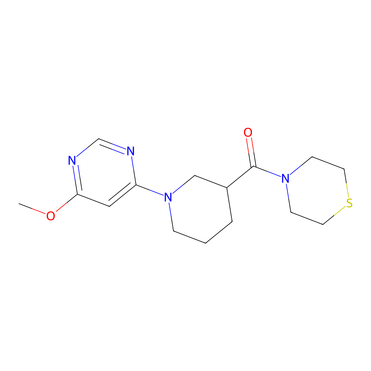 4-[1-(6-Methoxypyrimidin-4-yl)piperidine-3-carbonyl]thiomorpholine molecular structure, CAS 2640959-76-6
