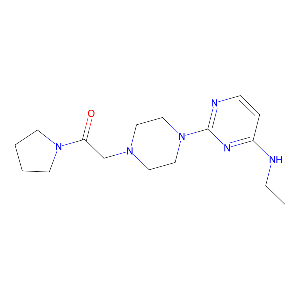 2-{4-[4-(Ethylamino)pyrimidin-2-yl]piperazin-1-yl}-1-(pyrrolidin-1-yl)ethan-1-one molecular structure, CAS 2640959-78-8