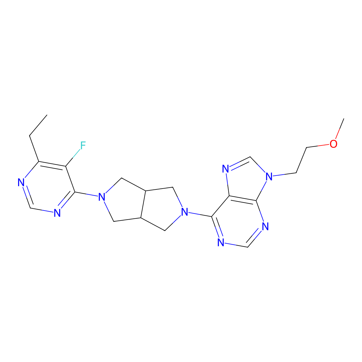 6-[5-(6-ethyl-5-fluoropyrimidin-4-yl)-octahydropyrrolo[3,4-c]pyrrol-2-yl]-9-(2-methoxyethyl)-9H-purine molecular structure, CAS 2640959-79-9