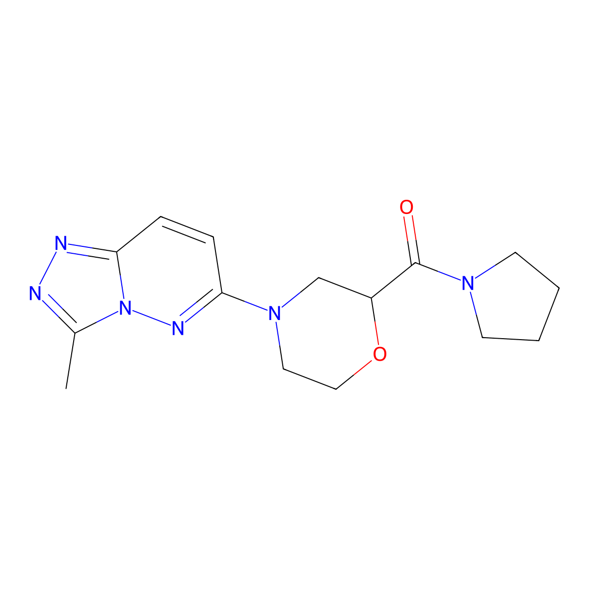 4-{3-Methyl-[1,2,4]triazolo[4,3-b]pyridazin-6-yl}-2-(pyrrolidine-1-carbonyl)morpholine molecular structure, CAS 2640959-81-3