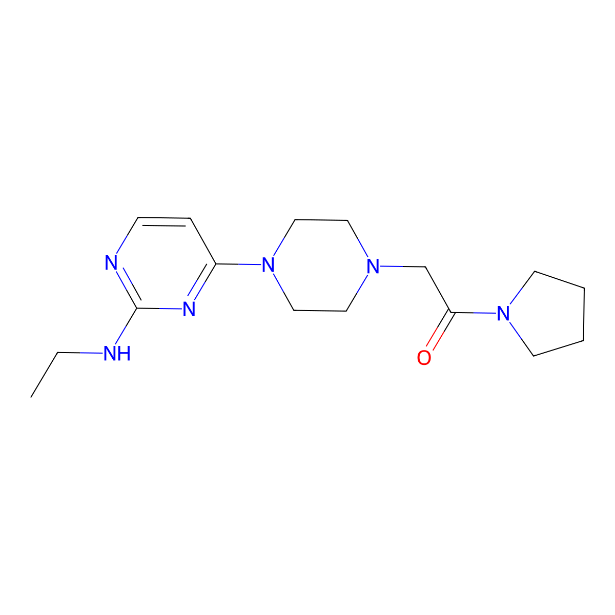 2-{4-[2-(Ethylamino)pyrimidin-4-yl]piperazin-1-yl}-1-(pyrrolidin-1-yl)ethan-1-one molecular structure, CAS 2640959-87-9