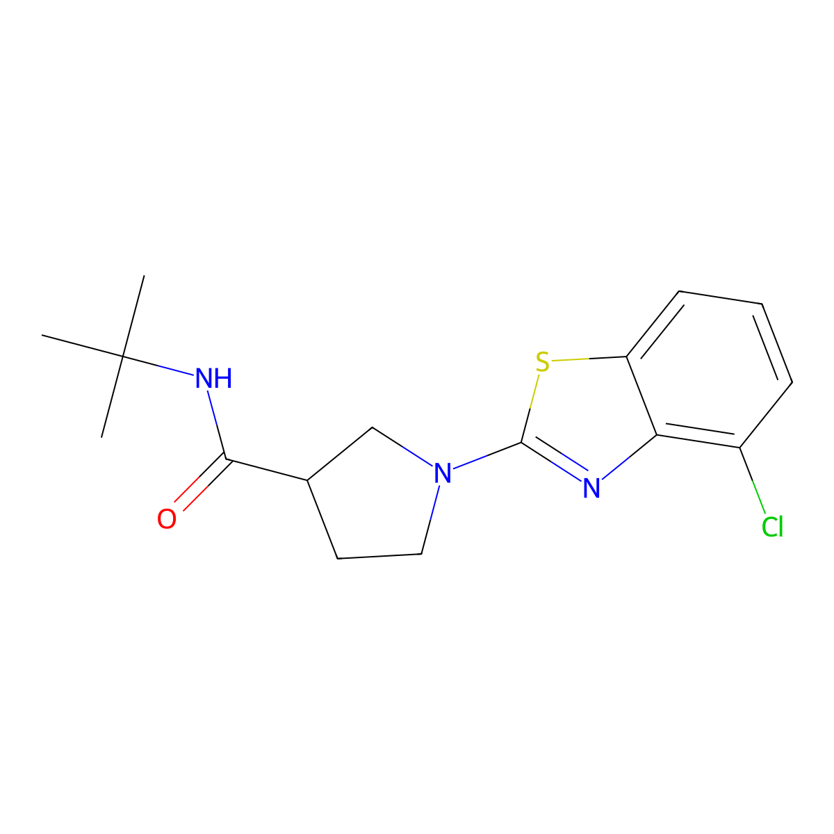 N-tert-butyl-1-(4-chloro-1,3-benzothiazol-2-yl)pyrrolidine-3-carboxamide molecular structure, CAS 2640959-91-5