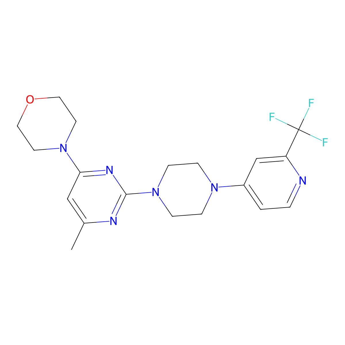 4-(6-Methyl-2-{4-[2-(trifluoromethyl)pyridin-4-yl]piperazin-1-yl}pyrimidin-4-yl)morpholine molecular structure, CAS 2640959-93-7