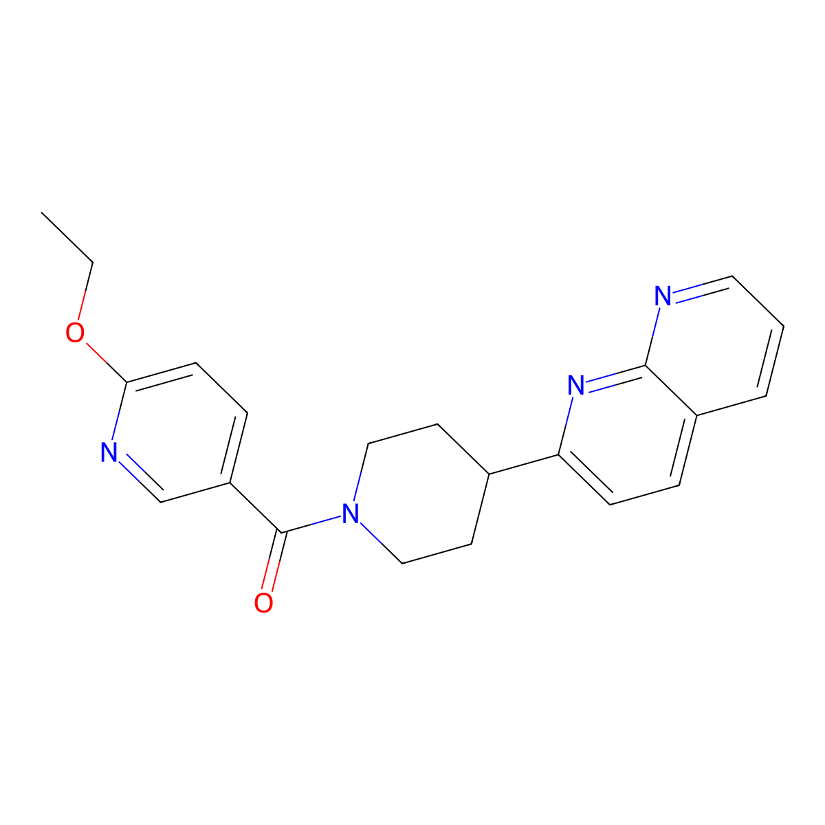2-[1-(6-Ethoxypyridine-3-carbonyl)piperidin-4-yl]-1,8-naphthyridine molecular structure, CAS 2640959-98-2