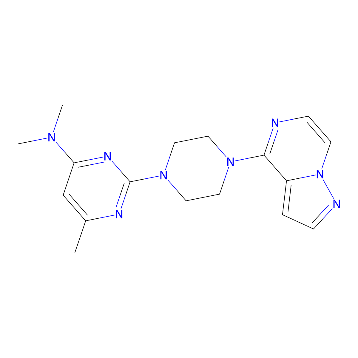 N,N,6-trimethyl-2-(4-{pyrazolo[1,5-a]pyrazin-4-yl}piperazin-1-yl)pyrimidin-4-amine molecular structure, CAS 2640959-99-3