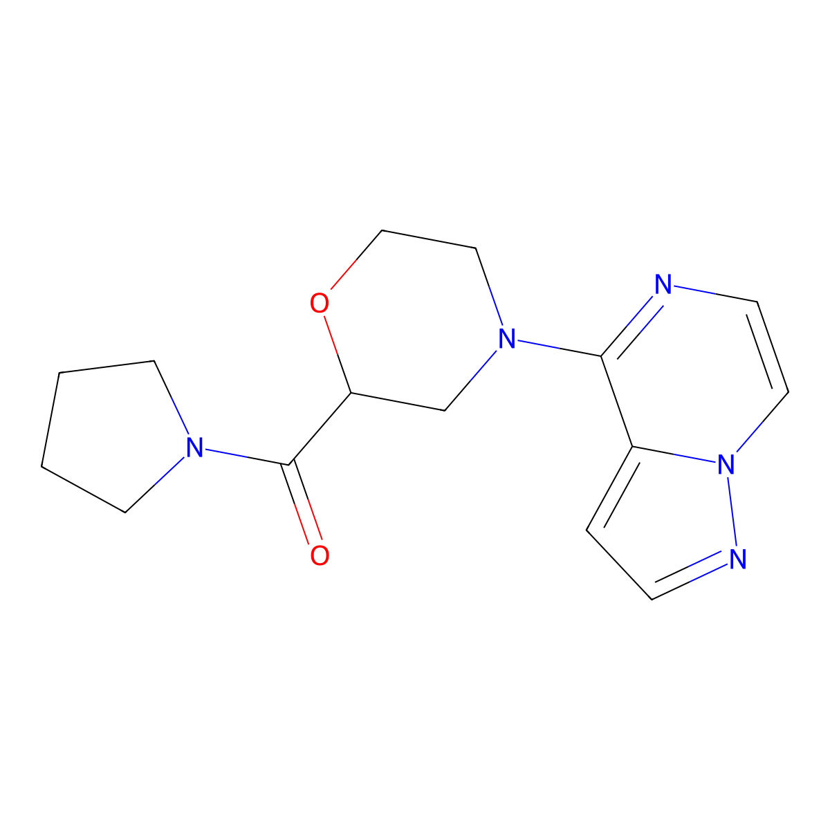 4-{Pyrazolo[1,5-a]pyrazin-4-yl}-2-(pyrrolidine-1-carbonyl)morpholine molecular structure, CAS 2640960-02-5
