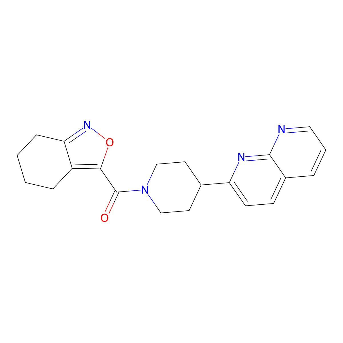 2-[1-(4,5,6,7-Tetrahydro-2,1-benzoxazole-3-carbonyl)piperidin-4-yl]-1,8-naphthyridine molecular structure, CAS 2640960-10-5