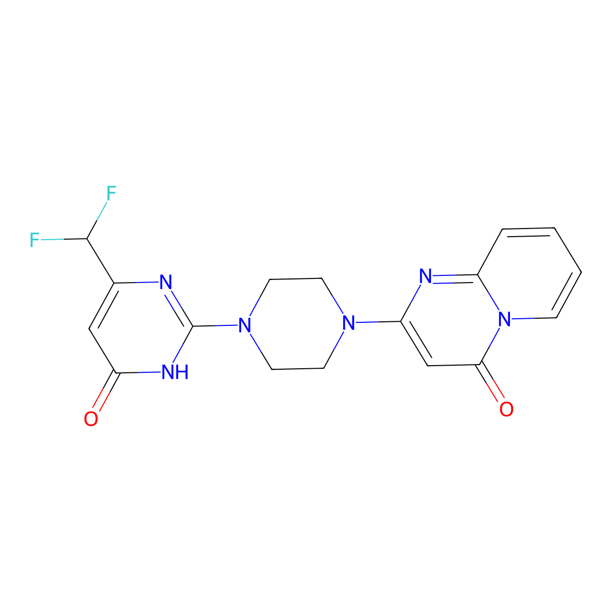 6-(difluoromethyl)-2-(4-{4-oxo-4H-pyrido[1,2-a]pyrimidin-2-yl}piperazin-1-yl)-3,4-dihydropyrimidin-4-one molecular structure, CAS 2640960-11-6