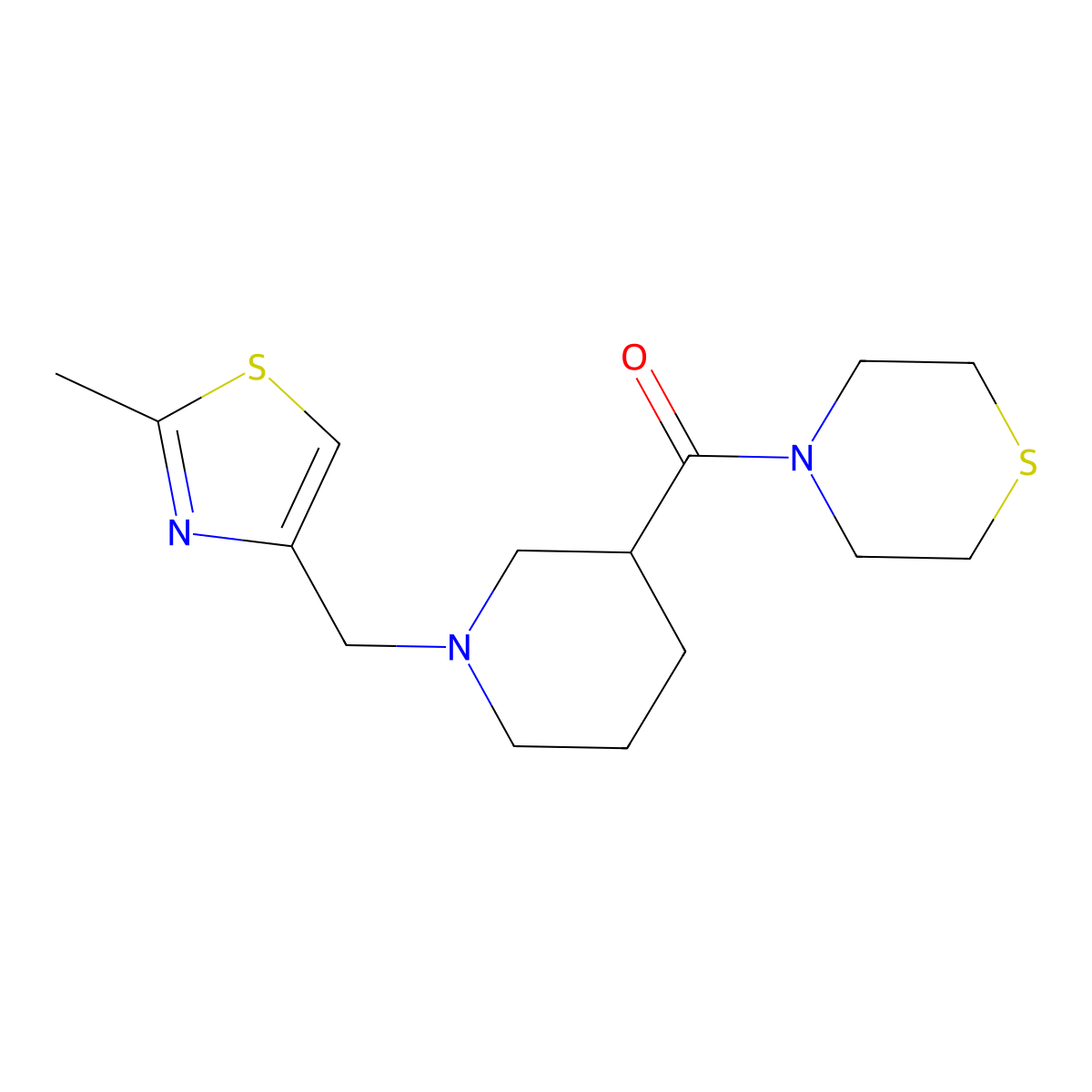 4-{1-[(2-Methyl-1,3-thiazol-4-yl)methyl]piperidine-3-carbonyl}thiomorpholine molecular structure, CAS 2640960-19-4