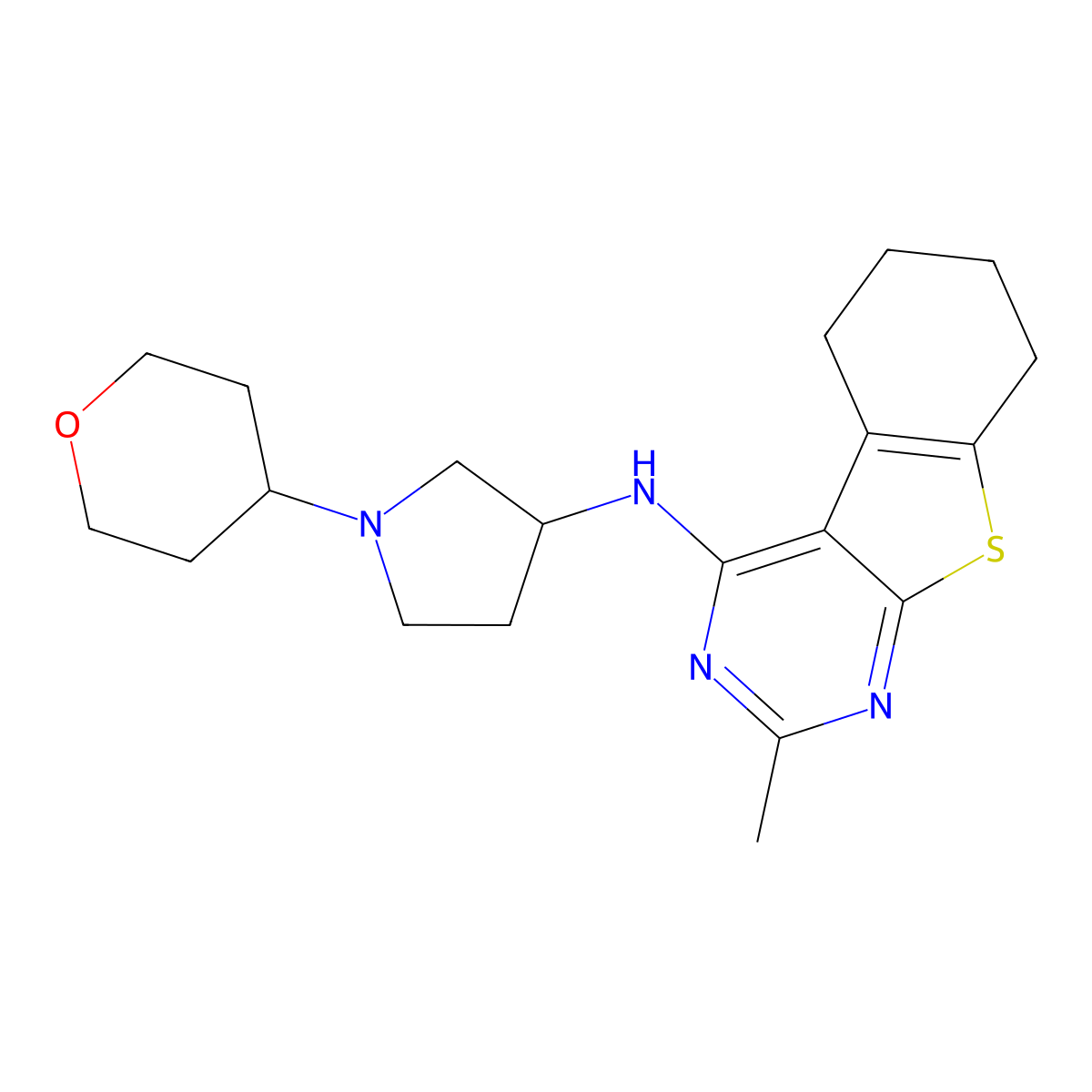 5-methyl-N-[1-(oxan-4-yl)pyrrolidin-3-yl]-8-thia-4,6-diazatricyclo[7.4.0.0^{2,7}]trideca-1(9),2,4,6-tetraen-3-amine molecular structure, CAS 2640960-20-7