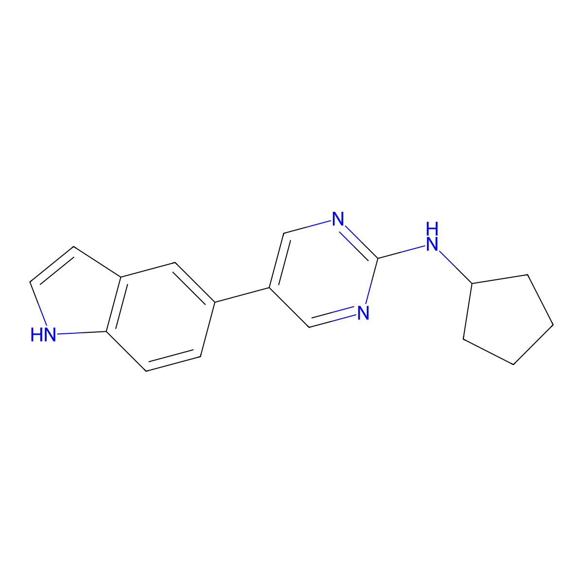 N-cyclopentyl-5-(1H-indol-5-yl)pyrimidin-2-amine molecular structure, CAS 2640960-22-9