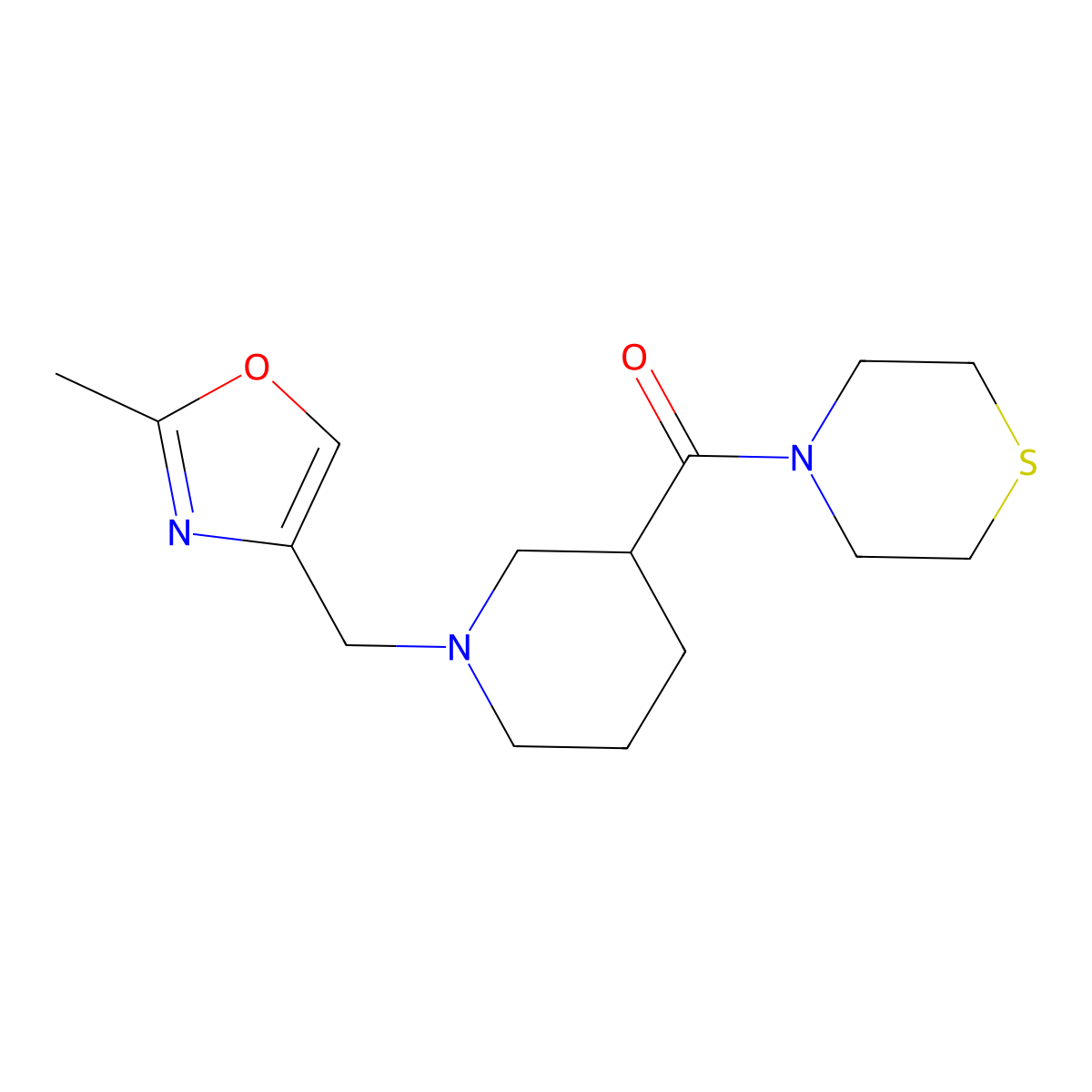 4-{1-[(2-Methyl-1,3-oxazol-4-yl)methyl]piperidine-3-carbonyl}thiomorpholine molecular structure, CAS 2640960-24-1