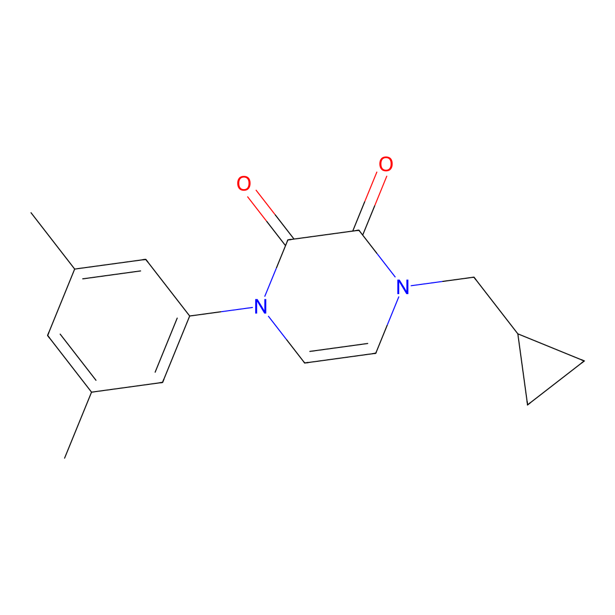 1-(Cyclopropylmethyl)-4-(3,5-dimethylphenyl)-1,2,3,4-tetrahydropyrazine-2,3-dione molecular structure, CAS 2640960-25-2