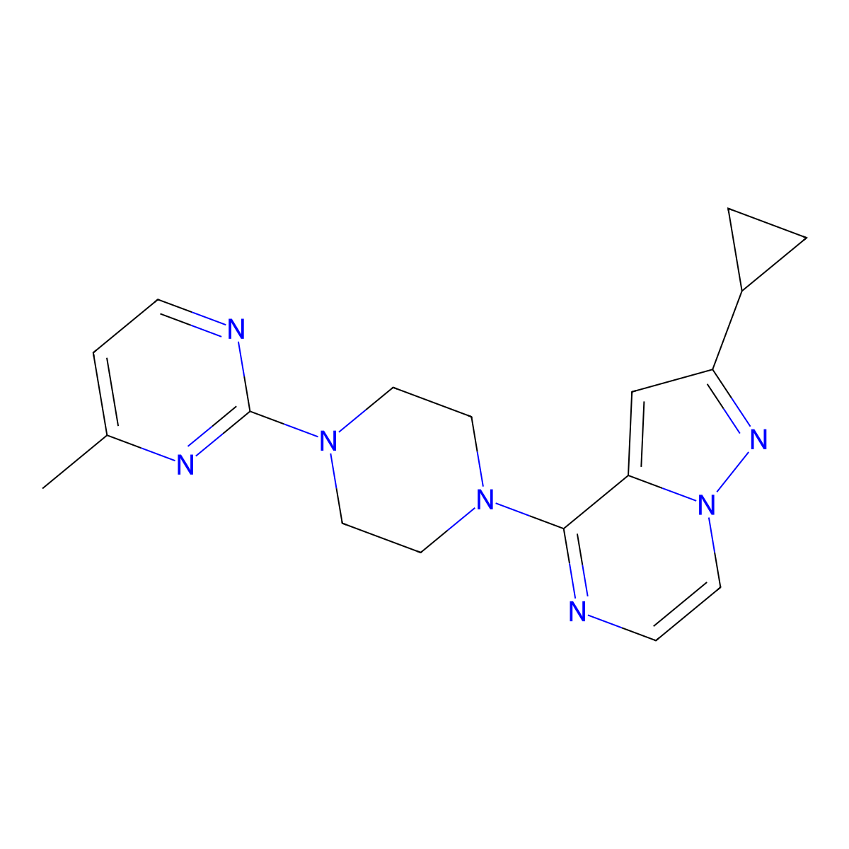 2-(4-{2-Cyclopropylpyrazolo[1,5-a]pyrazin-4-yl}piperazin-1-yl)-4-methylpyrimidine molecular structure, CAS 2640960-29-6